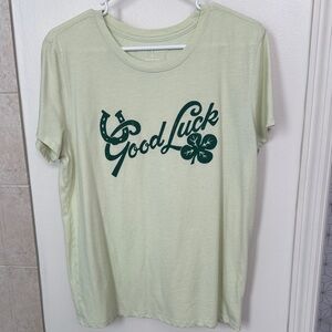 Lucky Brand Light Green Graphic Tee with Clover Accent